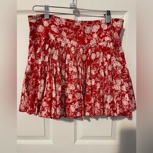 ANTHROPOLOGIE RAGA Red Floral Mini Skirt Cottagecore Boho